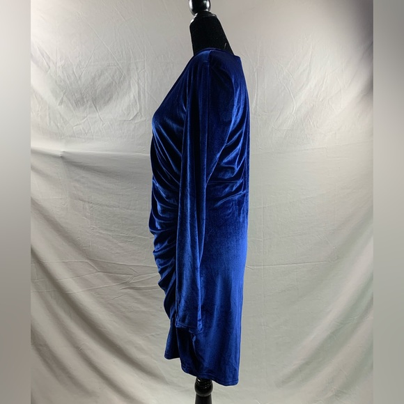 Royal Blue Ruched Front Velvet Dress - Picture 9 of 11